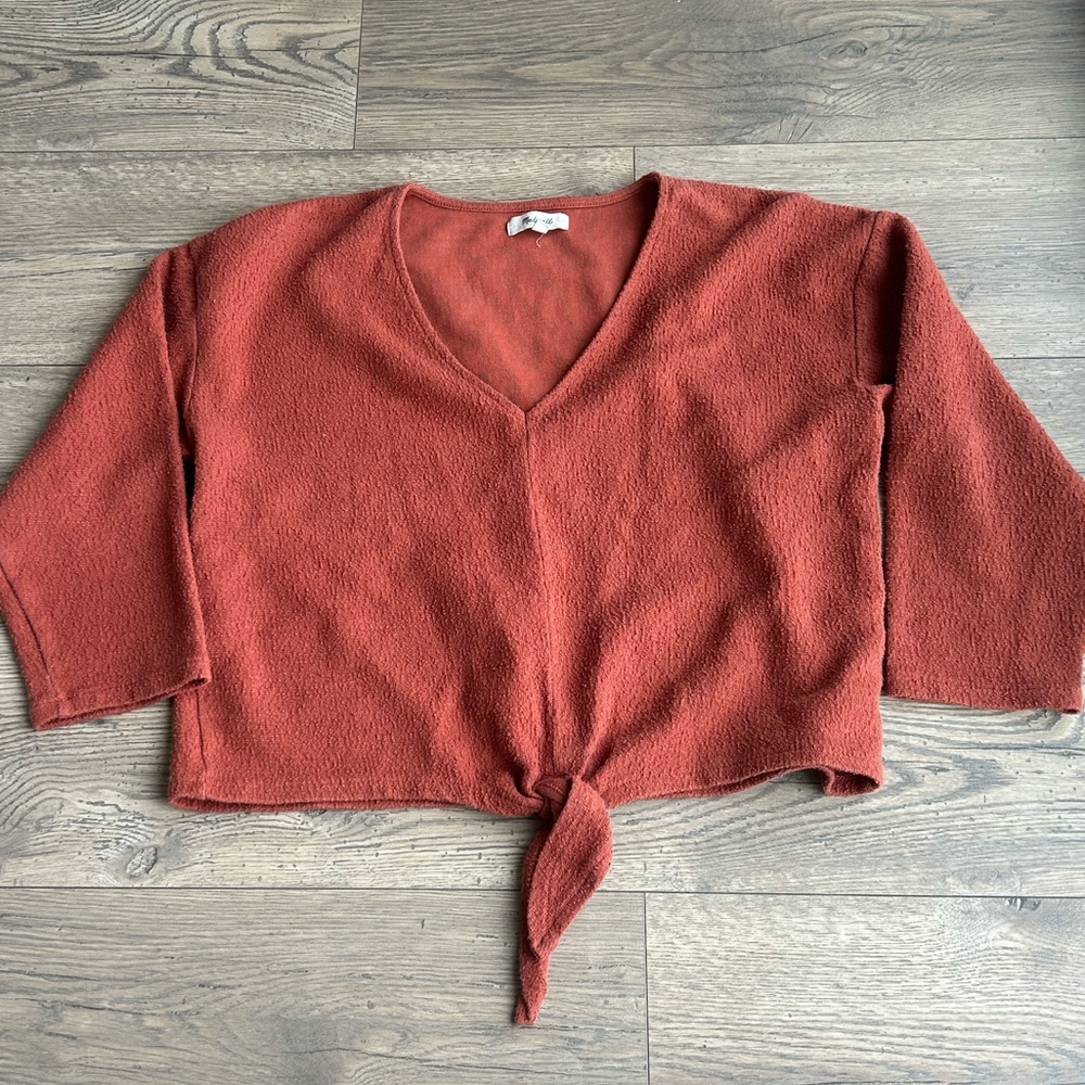 Madewell Rust Tie-Front V-Neck Sweater